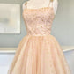 Straps Pink A-Line Tulle Homecoming Dress With Gold Stars C1197