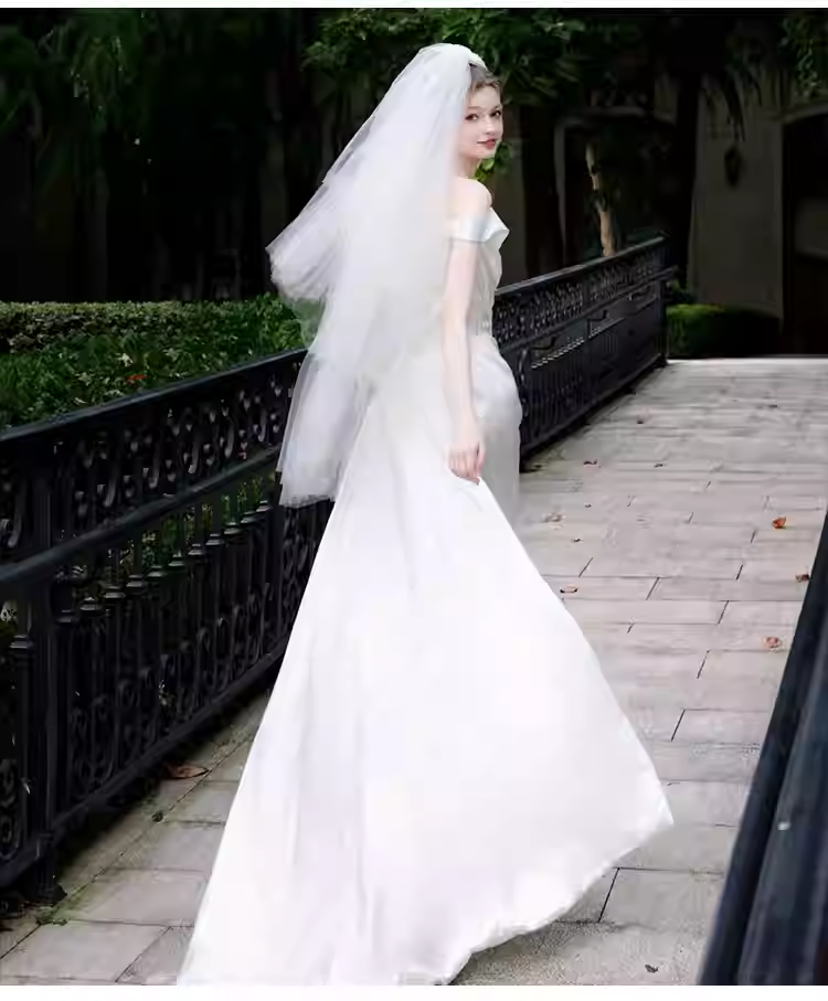 Vintage High Low Off The Shoulder White Satin Wedding Dresses C119