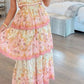 Jolie robe de bal longue ligne A, bretelles Spaghetti, motif floral, dos nu, rose, C1216