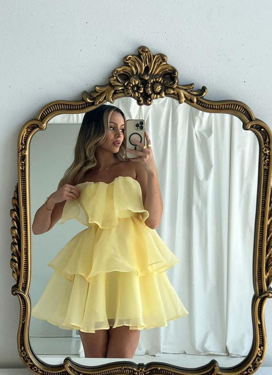 Cute A-line Yellow Mini Short Prom Homecoming Dresses Party Dress C1219