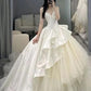 Luxury Ball Gown Spaghetti Straps White Long Satin Wedding Dresses Brides Gown C1255