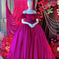 Sexy Ball Gown Off The Shoulder Cap Sleeves Satin Long Prom Dress C127