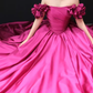 Sexy Ball Gown Off The Shoulder Cap Sleeves Satin Long Prom Dress C127