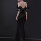 Modest Mermaid Straps Black Satin Long Prom Dresses C12