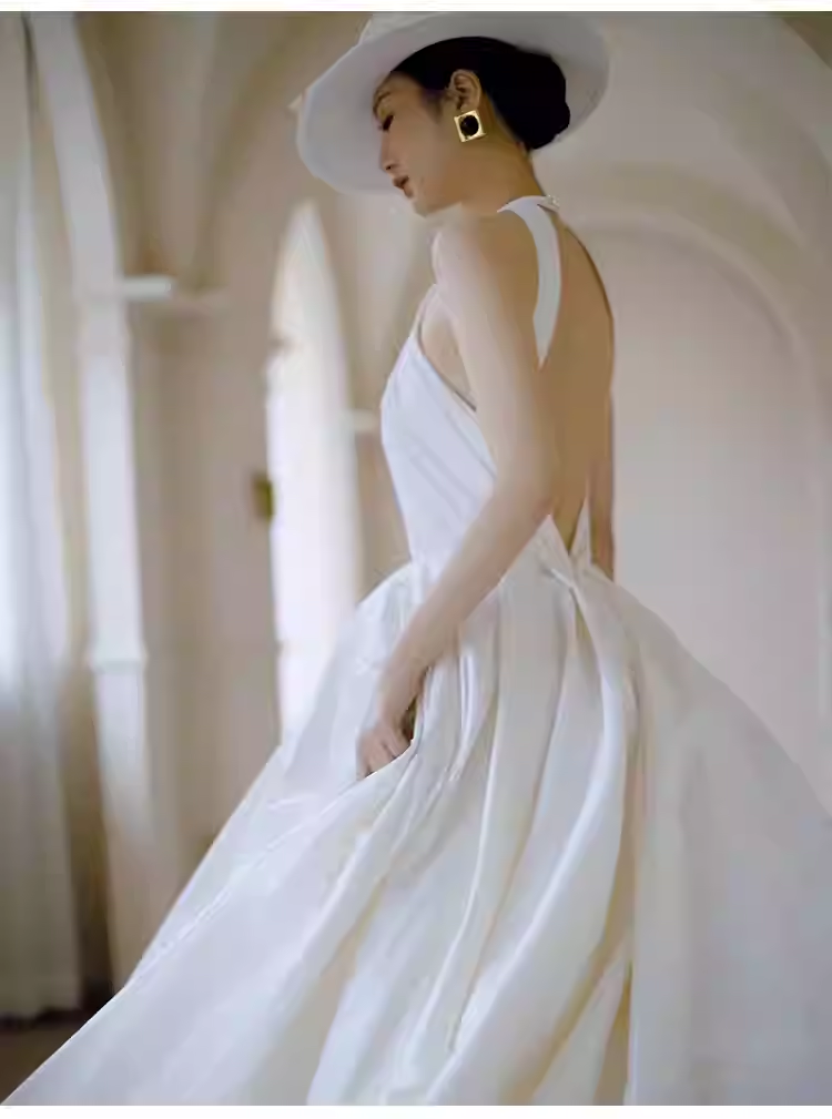 Robe de bal Vintage robes de mariée en Satin blanc C131