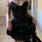 Black Corset Top Tiered Skirt Homecoming Dress Party Dress C1332