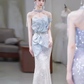 Sexy Mermaid High Neckline Sequin Long Evening Dress Beads Prom Dress C1336