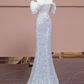 Modest Mermaid Off The Shoulder Sequin Long Evening Dress Beads Prom Dress C1338