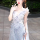 Fairytale Mermaid Straps Gray Sequin Long Evening Dress Beads Prom Dress C1339