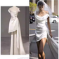 Vintage High Low Off The Shoulder Straps White Satin Wedding Dresses C135