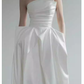 Simple A Line Strapless White Satin Wedding Dresses C138