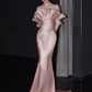 Modest Mermaid Straps Pink Satin Long Prom Dresses C13