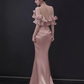 Modest Mermaid Straps Pink Satin Long Prom Dresses C13