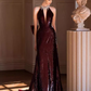 Sexy Mermaid High Neckline Sequin Burgundy Long Prom Dress C1440