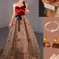 Fairytale Ball Gown Strapless Burgundy Sequin Long Evening Dress Prom Dress C1441