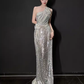 Sexy Mermaid One Shoulder Silver Sequin Long Prom Dress C1444