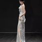 Sexy Mermaid One Shoulder Silver Sequin Long Prom Dress C1444