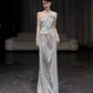 Sexy Mermaid One Shoulder Silver Sequin Long Prom Dress C1444