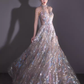 Fairytale A line High Neckline Sequin Beads Long Evening Dress Prom Dresses C1447