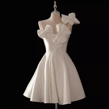 50s Vintage White Cocktail Dress Homecoming Dress With Bow Party Dress C1450