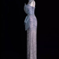 Robe de bal longue à paillettes, style sirène, sexy, décolleté haut, C1453