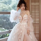 Vintage A Line Strapless Lace White Wedding Dress With Slit C1457