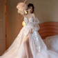 Vintage A Line Strapless Lace White Wedding Dress With Slit C1457