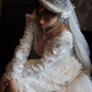 Chic A line V Neckline Lace White Wedding Dress With Long Sleeves C1459