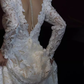 Chic A line V Neckline Lace White Wedding Dress With Long Sleeves C1459