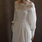 Chic A line Off The Shoulder Lace White Wedding Dress With Long Sleeves C1466