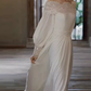 Chic A line Off The Shoulder Lace White Wedding Dress With Long Sleeves C1466