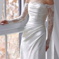 Chic Sheath Off The Shoulder Satin Lace White Wedding Dress With Long Sleeves C1472