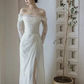 Chic Sheath Off The Shoulder Long Sleeves Lace White Wedding Dresses C1475