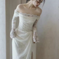 Chic Sheath Off The Shoulder Long Sleeves Lace White Wedding Dresses C1475