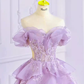 Fairy Ball Gown Off The Shoulder Lace Lilac Long Prom Dress C1478