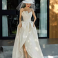 Chic A Line Strapless Sleeveless Lace White Wedding Dresses C1481