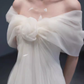 Simple A Line Off The Shoulder Tulle White Long Wedding Dresses C1482