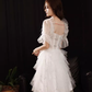 Cute A line Square Neckline Tulle Short Homecoming Dress White Hoco Dresses C1483