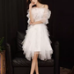 Cute A line Square Neckline Tulle Short Homecoming Dress White Hoco Dresses C1483