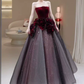 Sexy Ball Gown Strapless Velvet Burgundy Tulle Flowers Long Prom Dresses C1487