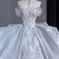 Chic Ball Gown Off The Shoulder Short Sleeves Lace Wedding Dresses C148