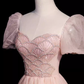 Pretty A Line Sweetheart Tulle Pink Beads Long Prom Dresses C1492