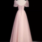 Pretty A Line Sweetheart Tulle Pink Beads Long Prom Dresses C1492