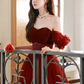 Pretty A Line Off The Shoulder Burgundy Tulle Beads Long Prom Dresses C1493