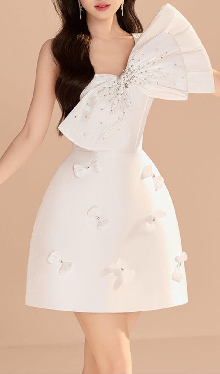 A-line Strapless Short Cocktail Dress With Bow White Homecoming Dress C1497