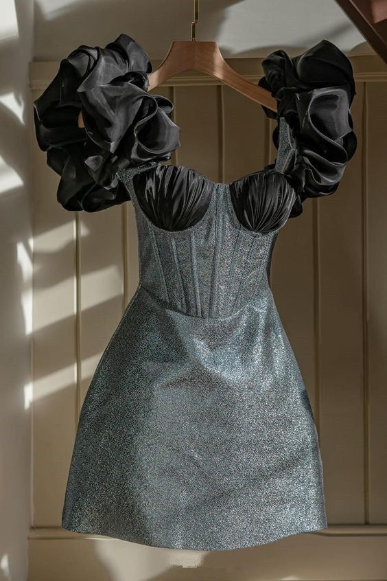 Sparkly A line Homecoming Dress With Tiered Ruffle Bodice Birthday Outfits C1502