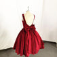 Dark Red Satin Backless Vintage Style Party Dress Homecoming Dresses with Bow C1506