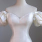 White Mermaid Hi Lo Satin Beading Wedding Dress C1507