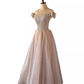 Pretty A Line Off The Shoulder Beads Tulle Sequin Long Prom Dresses C1509