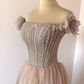 Pretty A Line Off The Shoulder Beads Tulle Sequin Long Prom Dresses C1509